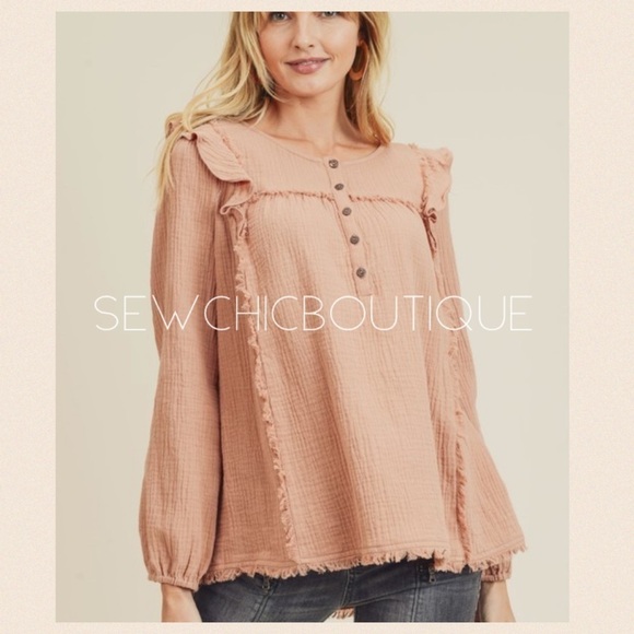 Raw Edge Ruffle Detail Top in Terracotta - Picture 5 of 5